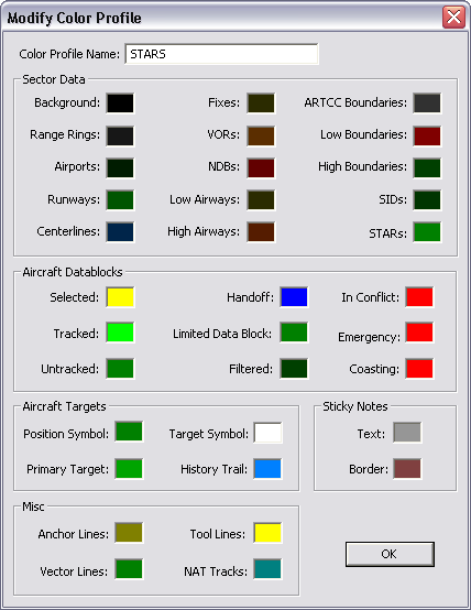 Color Profile Editing Window